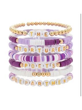 Beaded Bracelets Swiftie Friendship Clay Purple Gold Set